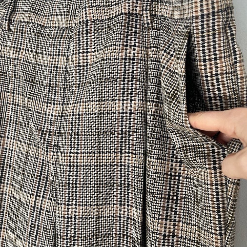 NWT Ann Taylor Loft XL Brown Plaid Pleated Pull-On Tapered Cropped Pants - Picture 4 of 11